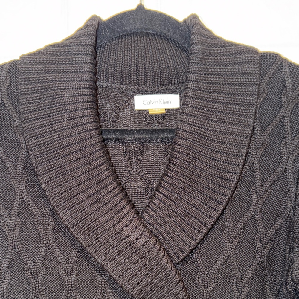 Calvin Klein Cable Knit Shawl Collar Buckle Sweater Dress M - Picture 9 of 16